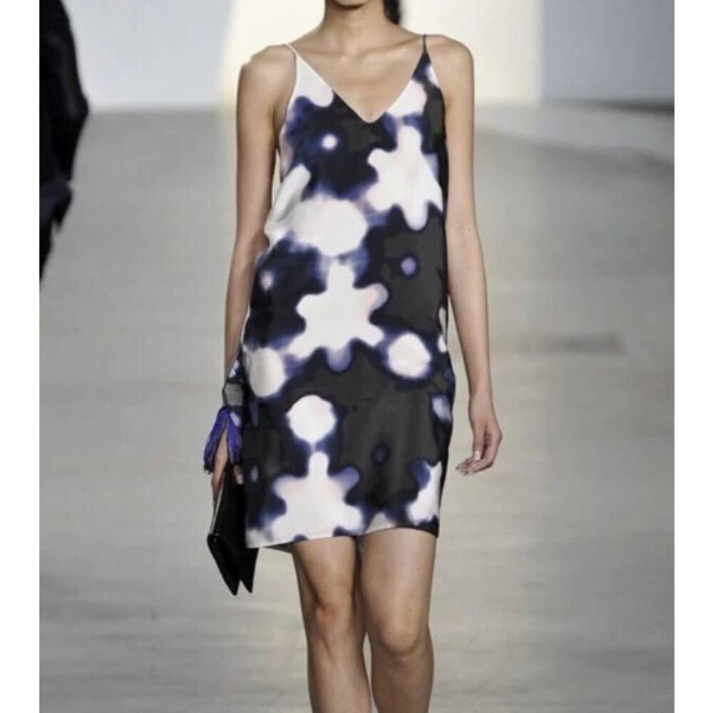 3.1 Phillip Lim Slip Dress Size 0 Black White Runaway Silk Abstract Open Back